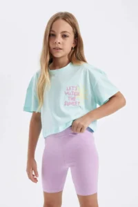 DeFacto Crop Crew Neck Printed Short Sleeve T-Shirt Girls - Image 3