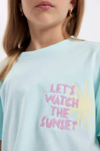 DeFacto Crop Crew Neck Printed Short Sleeve T-Shirt Girls - Image 5