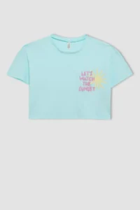 DeFacto Crop Crew Neck Printed Short Sleeve T-Shirt Girls - Image 7