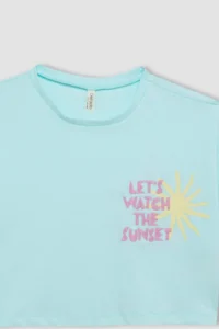 DeFacto Crop Crew Neck Printed Short Sleeve T-Shirt Girls - Image 8