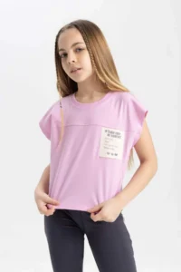 DeFacto Boxy Fit Crew Neck Printed Short Sleeve T-Shirt Girls - Image 4