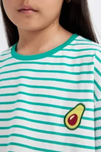 DeFacto Crew Neck Striped Short Sleeve T-Shirt Girl - Image 5