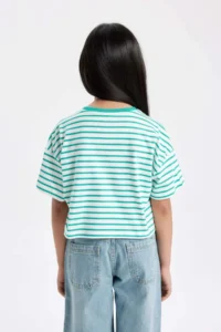 DeFacto Crew Neck Striped Short Sleeve T-Shirt Girl - Image 6