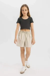 DeFacto Slim Fit Narrow Cut Crew Neck Basic Plain Ribbed Camisole Short Sleeve T-Shirt Girl Child - Image 2