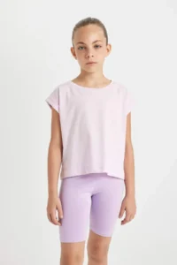 DeFacto Boxy Fit Crew Neck Basic Plain Short Sleeve T-Shirt Girl - Image 4