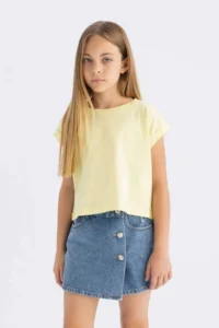 DeFacto Boxy Fit Crew Neck Basic Plain Short Sleeve T-Shirt Girl