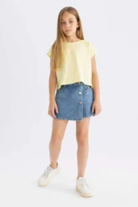 DeFacto Boxy Fit Crew Neck Basic Plain Short Sleeve T-Shirt Girl - Image 2