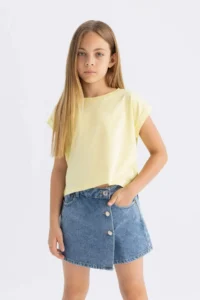 DeFacto Boxy Fit Crew Neck Basic Plain Short Sleeve T-Shirt Girl - Image 3
