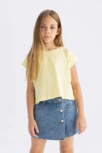 DeFacto Boxy Fit Crew Neck Basic Plain Short Sleeve T-Shirt Girl - Image 4