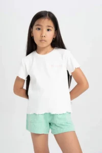 DeFacto Girl's Slim Fit Narrow Cut Crew Neck Ribbed Camisole Short Sleeve T-Shirt - Image 3