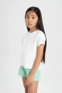 DeFacto Girl's Slim Fit Narrow Cut Crew Neck Ribbed Camisole Short Sleeve T-Shirt - Image 4