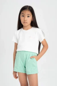 DeFacto Girl's Slim Fit Narrow Cut Crew Neck Ribbed Camisole Short Sleeve T-Shirt - Image 5