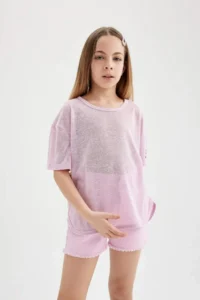 DeFacto Oversize Wide Fit Crew Neck Printed Short Sleeve T-Shirt Girls - Image 3