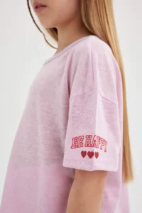 DeFacto Oversize Wide Fit Crew Neck Printed Short Sleeve T-Shirt Girls - Image 4