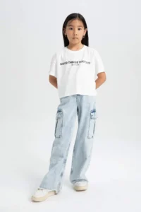 DeFacto Crew Neck Printed Short Sleeve T-Shirt Girls - Image 2