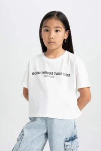 DeFacto Crew Neck Printed Short Sleeve T-Shirt Girls - Image 3