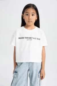 DeFacto Crew Neck Printed Short Sleeve T-Shirt Girls - Image 4