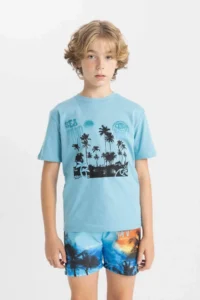 DeFacto Boy's Crew Neck Printed Short Sleeve T-Shirt - Image 2