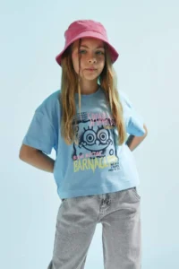 DeFacto Girl's SpongeBob Crew Neck Short Sleeve Crop T-Shirt - Image 3