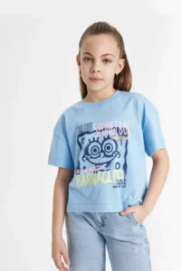 DeFacto Girl's SpongeBob Crew Neck Short Sleeve Crop T-Shirt - Image 4