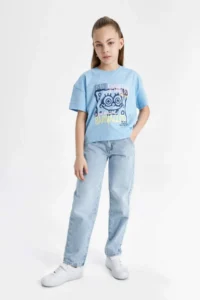 DeFacto Girl's SpongeBob Crew Neck Short Sleeve Crop T-Shirt - Image 5