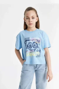 DeFacto Girl's SpongeBob Crew Neck Short Sleeve Crop T-Shirt - Image 7