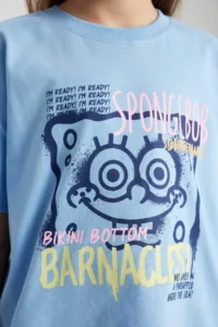 DeFacto Girl's SpongeBob Crew Neck Short Sleeve Crop T-Shirt - Image 8