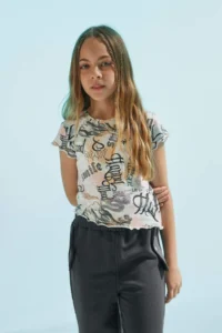 DeFacto Crew Neck Patterned Short Sleeve Crop T-Shirt Girl - Image 3
