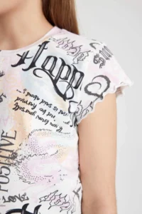 DeFacto Crew Neck Patterned Short Sleeve Crop T-Shirt Girl - Image 8