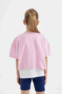 DeFacto Girl's 2-Piece Set Oversize Wide Fit Crew Neck Printed Short Sleeve T-Shirt Strappy Undershirt C4723A - Image 6