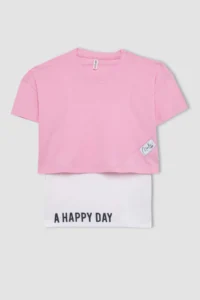 DeFacto Girl's 2-Piece Set Oversize Wide Fit Crew Neck Printed Short Sleeve T-Shirt Strappy Undershirt C4723A - Image 7