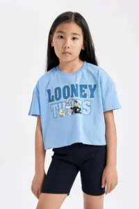 DeFacto Girl's Looney Tunes Crew Neck Short Sleeve Crop T-Shirt