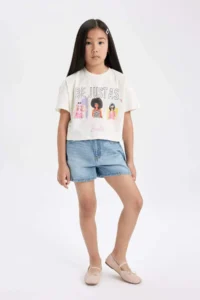 DeFacto Barbie Crew Neck Short Sleeve T-Shirt Girls - Image 2
