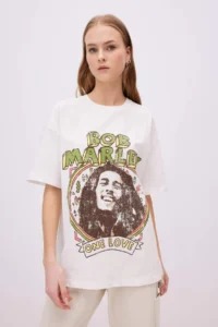 DeFacto Unisex Bob Marley One Love Oversize Wide Fit Crew Neck Short Sleeve T-Shirt - Image 3