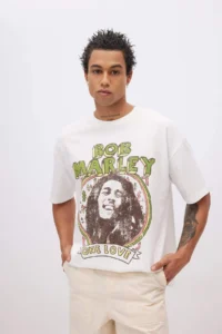 DeFacto Unisex Bob Marley One Love Oversize Wide Fit Crew Neck Short Sleeve T-Shirt - Image 5