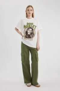 DeFacto Unisex Bob Marley One Love Oversize Wide Fit Crew Neck Short Sleeve T-Shirt - Image 8