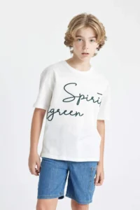 DeFacto Oversize Wide Fit Crew Neck Embroidered Short Sleeve T-Shirt Boy