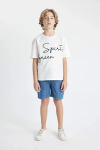 DeFacto Oversize Wide Fit Crew Neck Embroidered Short Sleeve T-Shirt Boy - Image 2
