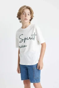 DeFacto Oversize Wide Fit Crew Neck Embroidered Short Sleeve T-Shirt Boy - Image 3