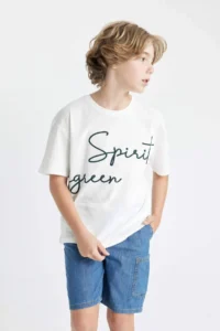 DeFacto Oversize Wide Fit Crew Neck Embroidered Short Sleeve T-Shirt Boy - Image 4