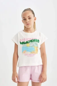 DeFacto Boxy Fit Crew Neck Tropical Patterned Short Sleeve T-Shirt Girls - Image 3
