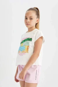 DeFacto Boxy Fit Crew Neck Tropical Patterned Short Sleeve T-Shirt Girls - Image 4