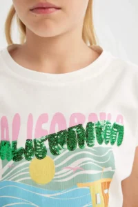 DeFacto Boxy Fit Crew Neck Tropical Patterned Short Sleeve T-Shirt Girls - Image 5