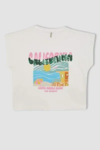 DeFacto Boxy Fit Crew Neck Tropical Patterned Short Sleeve T-Shirt Girls - Image 7