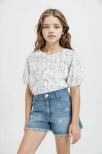 DeFacto Relax Fit Crinkle Fabric Short Sleeve T-Shirt Girls