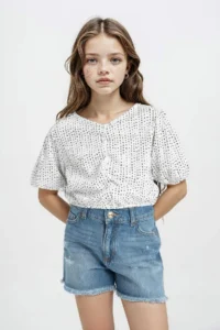 DeFacto Relax Fit Crinkle Fabric Short Sleeve T-Shirt Girls - Image 3