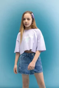 DeFacto Crew Neck Crop Glow in the Dark Printed Short Sleeve T-Shirt Girls