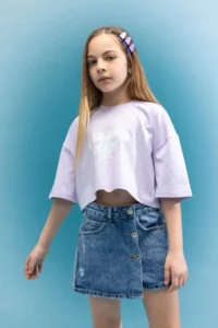 DeFacto Crew Neck Crop Glow in the Dark Printed Short Sleeve T-Shirt Girls - Image 2