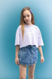 DeFacto Crew Neck Crop Glow in the Dark Printed Short Sleeve T-Shirt Girls - Image 3