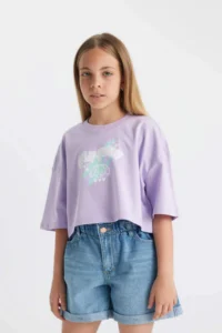 DeFacto Crew Neck Crop Glow in the Dark Printed Short Sleeve T-Shirt Girls - Image 5